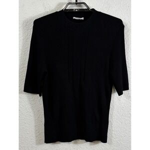 MM.LaFleur Black Ribbed Knit Short Sleeve Mock Neck Sweater Top XL